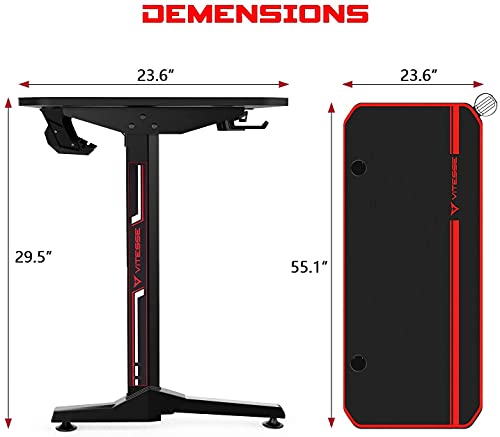 VITESSE Ergonomic Gaming Desk 55 Inch, T Shaped Office PC Computer Desk with Full Desk Mouse Pad, Gamer Tables with Gaming Handle Rack, Cup Holder Headphone Hook