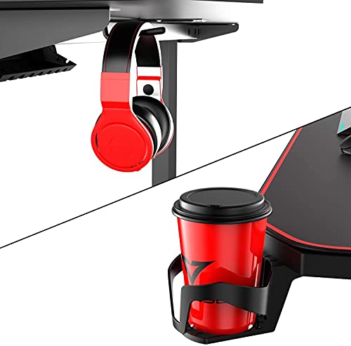 VITESSE Ergonomic Gaming Desk 55 Inch, T Shaped Office PC Computer Desk with Full Desk Mouse Pad, Gamer Tables with Gaming Handle Rack, Cup Holder Headphone Hook