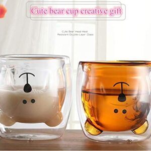 MUCHENGGIFT Cute Mugs Bear Tea Coffee Cup Milk Couple Double Wall Glass Mugs Funny Valentine's Day Birthday Gifts for You