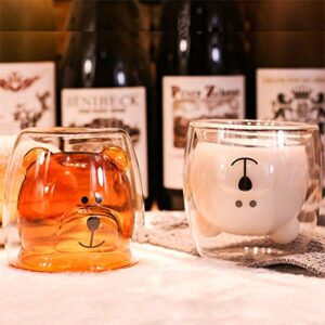 MUCHENGGIFT Cute Mugs Bear Tea Coffee Cup Milk Couple Double Wall Glass Mugs Funny Valentine's Day Birthday Gifts for You