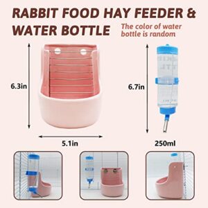 Tfwadmx 2 in 1 Rabbit Hay Food Feeder Bunny Hanging Grass Dispenser Pet Cage Manger Rack Guinea Pig Hay Food Bowl with Water Bottle for Small Animals Chinchilla Hedgehog