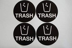 trash stickers vinyl decals (4 pack) 5" diameter for trash can bins, self adhesive sign, waterproof uv protected indoor outdoor (x4ps10)