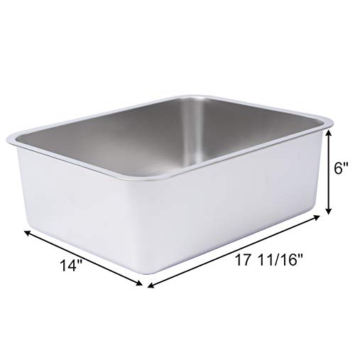 Dimaka Stainless Steel Litter Box for Cat and Kitten, 6 inch Side Height, Non Stick Smooth Surface Metal Pan, Easy to Clean, Non Odor and Rust Proof, Safe and Hard (17.5" X 14")