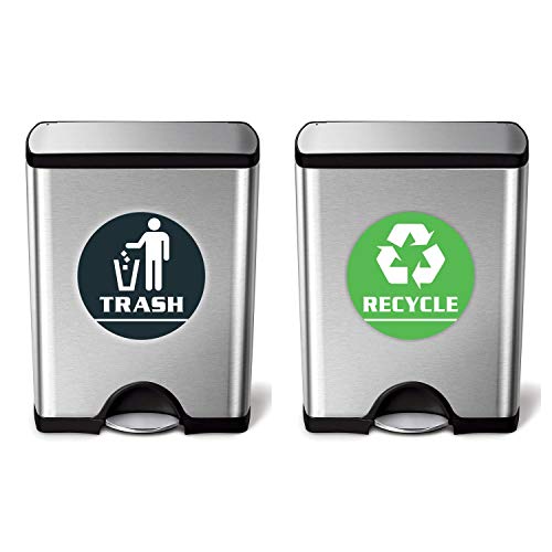 Trash Bin Can Sticker - (Pack of 12) 6" Large Round Laminated Vinyl Decals Recycle Can Bins Sign Labels