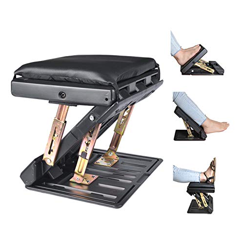 Adjustable Footrest with Removable Soft Foot Rest Pad Max-Load 120Lbs with Massaging Beads 4-Level Height Adjustment for Car,Under Desk, Home, Train(Black)