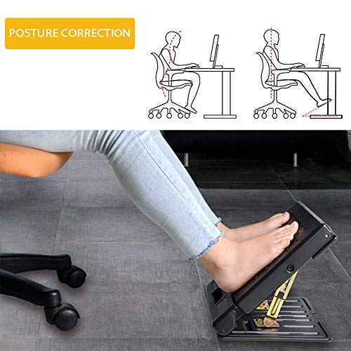 Adjustable Footrest with Removable Soft Foot Rest Pad Max-Load 120Lbs with Massaging Beads 4-Level Height Adjustment for Car,Under Desk, Home, Train(Black)