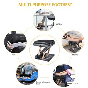 Adjustable Footrest with Removable Soft Foot Rest Pad Max-Load 120Lbs with Massaging Beads 4-Level Height Adjustment for Car,Under Desk, Home, Train(Black)