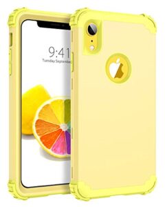 bentoben iphone xr case, iphone xr phone case, 3 in 1 heavy duty rugged hybrid solid hard pc cover soft silicone bumper impact resistant shockproof protective case for apple iphone xr, yellow lemon