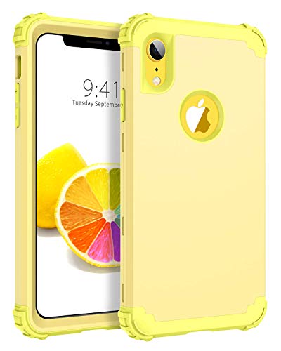 BENTOBEN iPhone XR Case, iPhone XR Phone Case, 3 in 1 Heavy Duty Rugged Hybrid Solid Hard PC Cover Soft Silicone Bumper Impact Resistant Shockproof Protective Case for Apple iPhone XR, Yellow Lemon