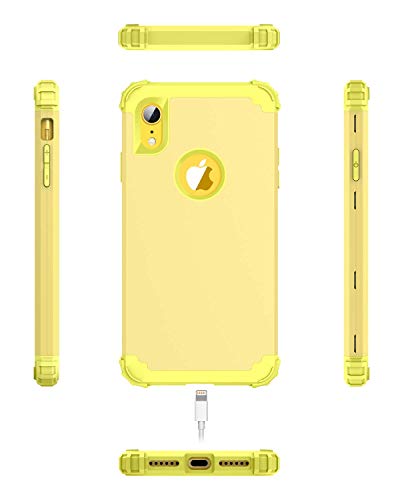 BENTOBEN iPhone XR Case, iPhone XR Phone Case, 3 in 1 Heavy Duty Rugged Hybrid Solid Hard PC Cover Soft Silicone Bumper Impact Resistant Shockproof Protective Case for Apple iPhone XR, Yellow Lemon