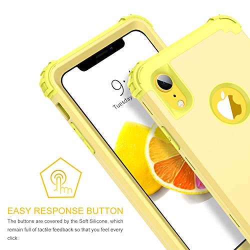 BENTOBEN iPhone XR Case, iPhone XR Phone Case, 3 in 1 Heavy Duty Rugged Hybrid Solid Hard PC Cover Soft Silicone Bumper Impact Resistant Shockproof Protective Case for Apple iPhone XR, Yellow Lemon