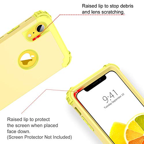 BENTOBEN iPhone XR Case, iPhone XR Phone Case, 3 in 1 Heavy Duty Rugged Hybrid Solid Hard PC Cover Soft Silicone Bumper Impact Resistant Shockproof Protective Case for Apple iPhone XR, Yellow Lemon