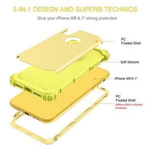 BENTOBEN iPhone XR Case, iPhone XR Phone Case, 3 in 1 Heavy Duty Rugged Hybrid Solid Hard PC Cover Soft Silicone Bumper Impact Resistant Shockproof Protective Case for Apple iPhone XR, Yellow Lemon