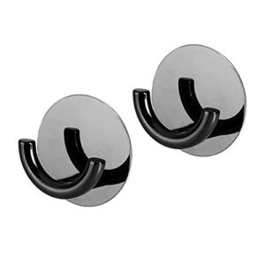 Adhesive Hooks Wall Hanger Holder Self Stick Heavy Duty Utility Storage Hooks,Kitchen Bathroom Stainless Steel Waterproof Hooks (Black, 2)