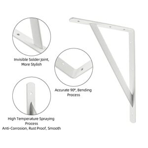 HOME MASTER HARDWARE Heavy Duty Shelf Brackets 12 x 8 inch Metal Shelves L Supports 90 Degree Triangle Wall Mount Angle Bracket for Floating Shelving with Screws, White 10-Pack