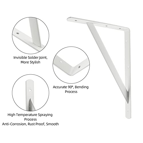 HOME MASTER HARDWARE Heavy Duty Shelf Brackets 12 x 8 inch Metal Shelves L Supports 90 Degree Triangle Wall Mount Angle Bracket for Floating Shelving with Screws, White 10-Pack