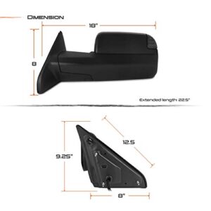 AKKON - For 2009-2018 Dodge Ram Towing Mirrors With Power Folding | Temperature Sensor |Heat | Turn Signal | Light - Smoke Black