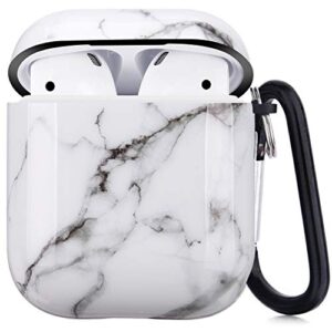 airpod case - litodream marble airpods protective hard case cover portable & shockproof women girls with keychain for apple airpods 2/1 charging case - white marble