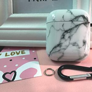 Airpod Case - LitoDream Marble Airpods Protective Hard Case Cover Portable & Shockproof Women Girls with Keychain for Apple Airpods 2/1 Charging Case - White Marble