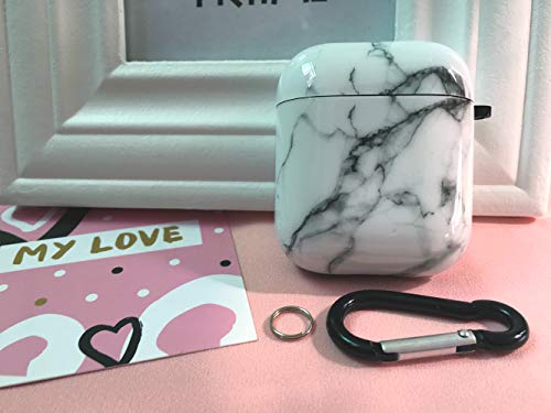 Airpod Case - LitoDream Marble Airpods Protective Hard Case Cover Portable & Shockproof Women Girls with Keychain for Apple Airpods 2/1 Charging Case - White Marble