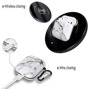 Airpod Case - LitoDream Marble Airpods Protective Hard Case Cover Portable & Shockproof Women Girls with Keychain for Apple Airpods 2/1 Charging Case - White Marble