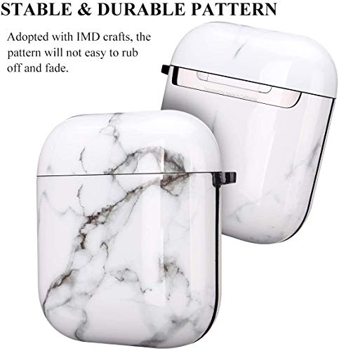 Airpod Case - LitoDream Marble Airpods Protective Hard Case Cover Portable & Shockproof Women Girls with Keychain for Apple Airpods 2/1 Charging Case - White Marble