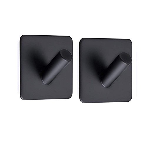 Celbon 4PC Self Adhesive Bath Towel Hook Black Sticky Stainless Steel Robe Hooks Heavy Duty Door Hooks for Bathrooms,Kitchen,Lavatory Closet (Square, 2PC)