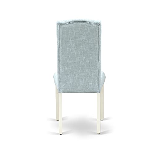 EAST WEST FURNITURE 9Pc Dining Set Includes a Rectangle Dining Table with Butterfly Leaf and Eight Parson Chairs with Baby Blue Fabric, Linen White Finish