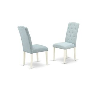 EAST WEST FURNITURE 9Pc Dining Set Includes a Rectangle Dining Table with Butterfly Leaf and Eight Parson Chairs with Baby Blue Fabric, Linen White Finish