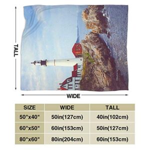 Vintage Sea Landscape Lighthouse Flannel Fleece Microfiber Throw Blanket Extra Soft Brush Fabric Winter Warm Sofa Blanket Fuzzy Microplush Lightweight Thermal Fleece Blankets for Home Bed Couch