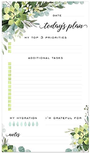 Boho Greenery Sticky Note Daily to-Do Planner - 50 Pages for Daily Tasks, Notes, Scheduling and Water Intake (6" x 10")