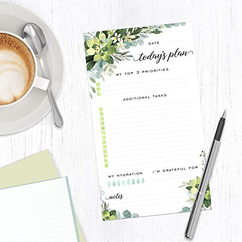 Boho Greenery Sticky Note Daily to-Do Planner - 50 Pages for Daily Tasks, Notes, Scheduling and Water Intake (6" x 10")