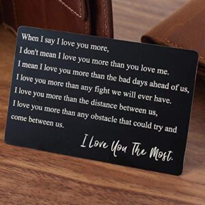 anniversary idea for men engraved wallet insert, boyfriend present, metal wallet card inserts, mini love note, anniversary cards for husband, cute present for birthday, christmas, valentine's day