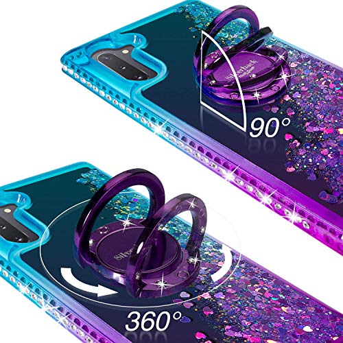 Silverback Galaxy Note 10 Case, Moving Liquid Holographic Sparkle Glitter Case with Kickstand, Bling Diamond Rhinestone Bumper W/Ring Slim Samsung Galaxy Note 10 Case for Girls Women -Purple