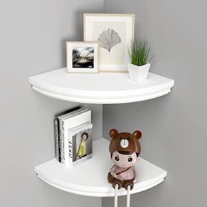 welland modern wall monted corner shelves, corner display floating shelf for bedroom office home décor accents set of 2 (white)