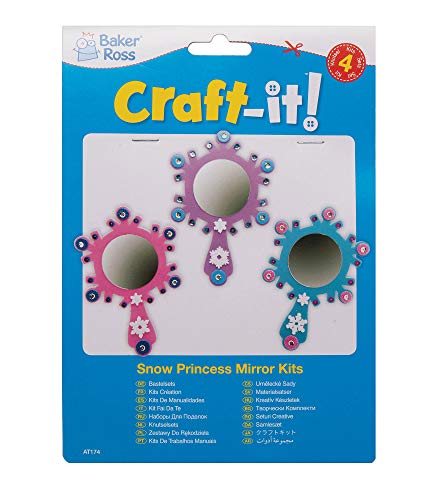 Baker Ross Snow Princess Mirror Kits, Arts and Crafts for Kids (Pack of 4), Assorted, (AT174)