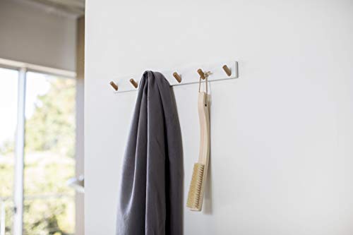 Yamazaki Home Wall-Mounted Saving Coat Hanger-Modern Jacket Holder | Steel + Wood | Hooks, One Size, White