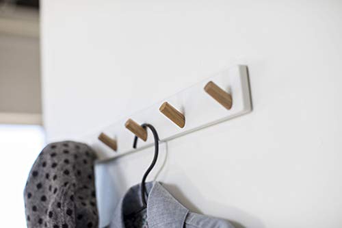 Yamazaki Home Wall-Mounted Saving Coat Hanger-Modern Jacket Holder | Steel + Wood | Hooks, One Size, White