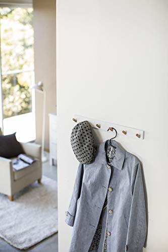 Yamazaki Home Wall-Mounted Saving Coat Hanger-Modern Jacket Holder | Steel + Wood | Hooks, One Size, White