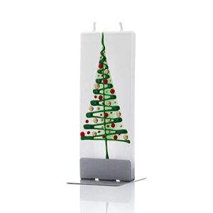 flatyz handmade christmas candle - green tree | unscented, drip-resistant & smoke-free 2 wick candle for home & room decor | hand painted, flat decorative candles | steel stand included