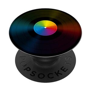rainbow colors retro vinyl record music lover gift popsockets popgrip: swappable grip for phones & tablets