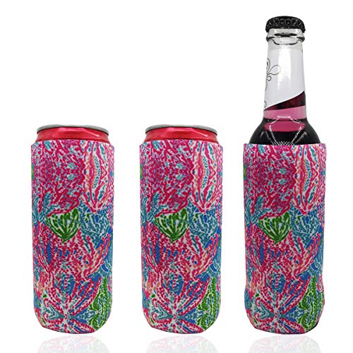 Colorful Neoprene Slim Beer Can Cooler Tall Stubby Holder Foldable Holders Beer Cooler Bags Fits 12oz Slim Energy Drink & Beer Cans (Colorful)