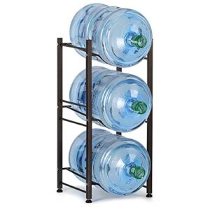 liantral 5 gallon water jug holder water bottle storage rack, 3 tiers, dark brown