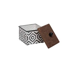 Foreside Home and Garden White Enamel Geometric Pattern Wood and Metal Jewelry Trinket Storage Box, 5x5x4.5, Canister