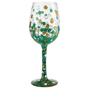 enesco designs by lolita shamrock hand-painted artisan wine glass, 1 count (pack of 1), multicolor
