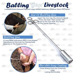 DDP Balling Gun Livestock Bolus Boluses Capsule Large Animal 13" Veterinary Stainless Steel Pill Pusher Sheep Calf COLT 5/8" Diameter Metal Head Spring Clips