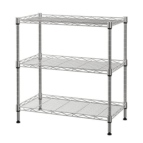 SINGAYE 3 Shelf Wire Shelving Unit Adjustable Storage Shelving 21.26”W x 11.41”D x 22.83”H (Silver)