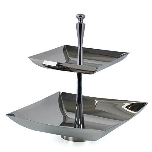 Colleta Home Tier Serving Tray- 2 Tier Cake Stand- Stainless Steel Server Stand- Cupcake Stand- Buffet Tower- Party Platter- Decorative Silver Dessert Tower