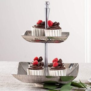 Colleta Home Tier Serving Tray- 2 Tier Cake Stand- Stainless Steel Server Stand- Cupcake Stand- Buffet Tower- Party Platter- Decorative Silver Dessert Tower