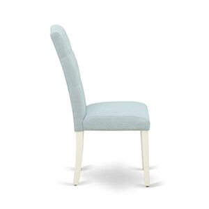 East West Furniture ANCE5-LWH-15 5Pc Dining Set Includes a Small Round Dinette Table and Four Parson Chairs with Baby Blue Fabric, Linen White Finish